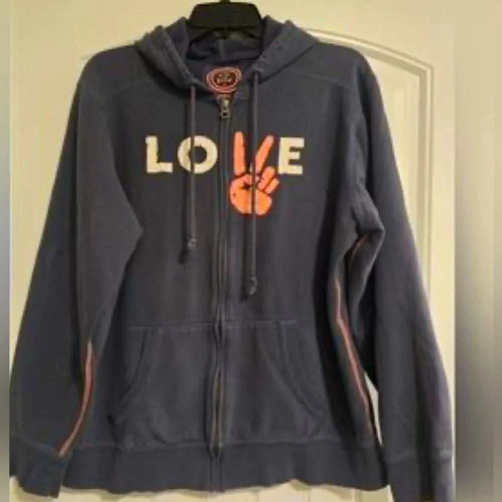 LIFE IS GOOD SIZE L~PEACE SIGN LOVE ZIP UP SWEATSHIRT JACKET ~HOODIE TOP SHIRT - Picture 3 of 12